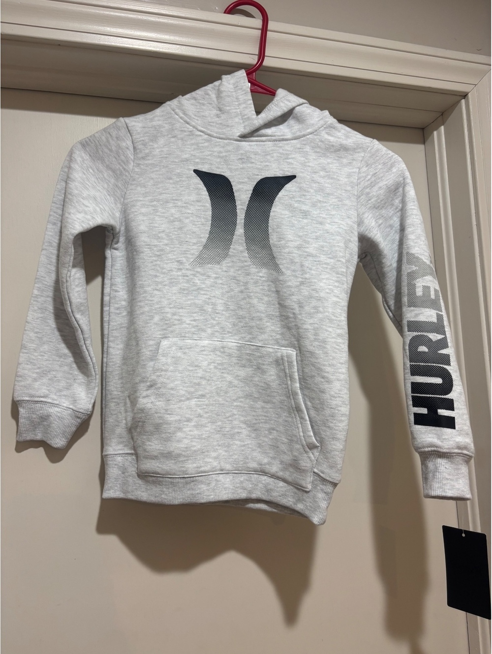 Hurley Boys Hoodie Size 6 Birch Heather Gray Pullover Logo Sweatshirt NWT